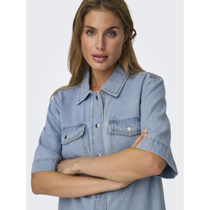 ONLY Belle Denim S/S Kjole - Light Blue Denim