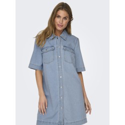 ONLY Belle Denim S/S Kjole - Light Blue Denim
