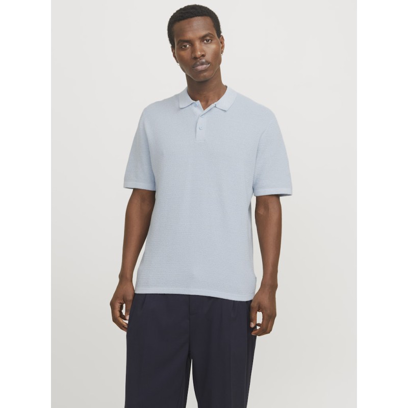 JACK & JONES George Kortærmet Strik Polo -  Chambray Blue