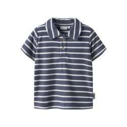 NAME IT MINI Finti Stribet Kortærmet Polo T-shirt - Vintage indigo