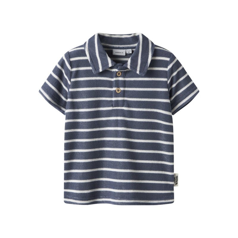 NAME IT MINI Finti Stribet Kortærmet Polo T-shirt - Vintage indigo