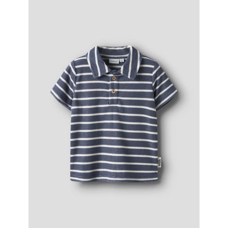 NAME IT MINI Finti Stribet Kortærmet Polo T-shirt - Vintage indigo