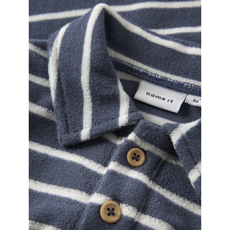 NAME IT MINI Finti Stribet Kortærmet Polo T-shirt - Vintage indigo