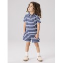 NAME IT MINI Finti Stribet Kortærmet Polo T-shirt - Vintage indigo