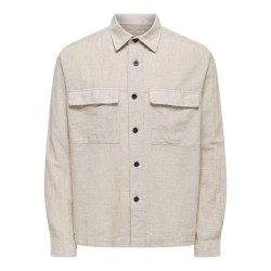 ONLY & SONS Caiden langærmet Hør Skjorte -  Chinchilla