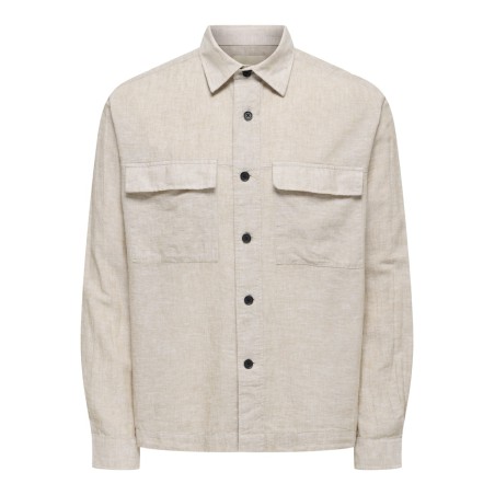 ONLY & SONS Caiden langærmet Hør Skjorte -  Chinchilla