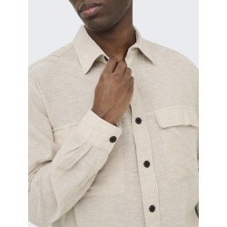 ONLY & SONS Caiden langærmet Hør Skjorte -  Chinchilla