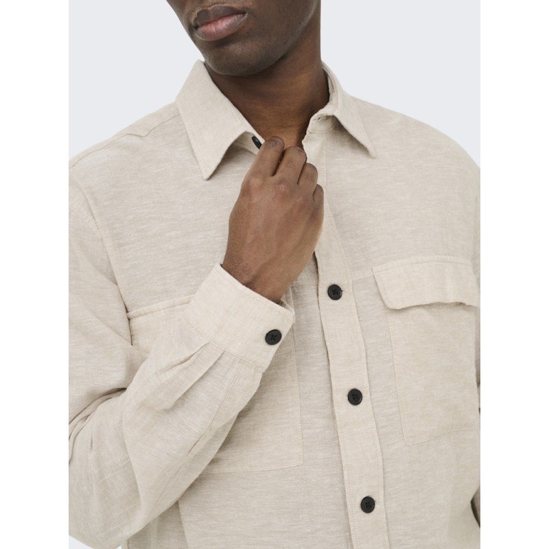 ONLY & SONS Caiden langærmet Hør Skjorte -  Chinchilla