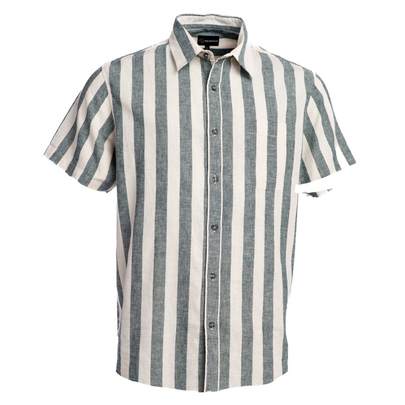 FINESMEKKER PLUS Tecopa Stribet Kortærmet Skjorte - Dusty green