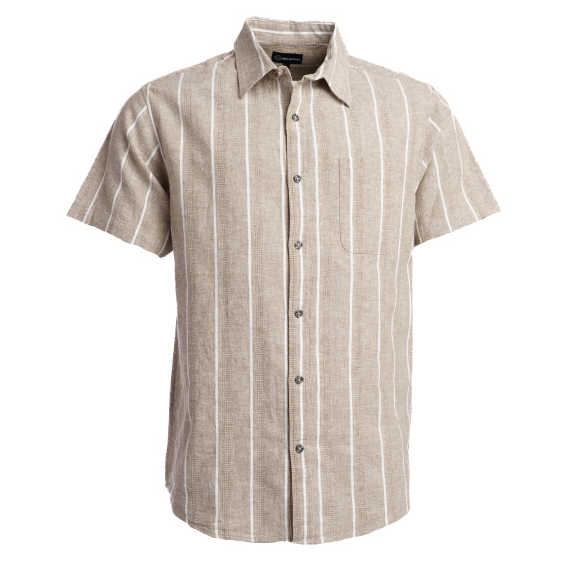 FINESMEKKER PLUS Tiburon Hør Kortærmet Stribet Skjorte - Light Sand