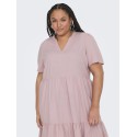 ONLY CARMAKOMA Tiri-Caro S/S V-Neck Hør Kjole - Violet Ice