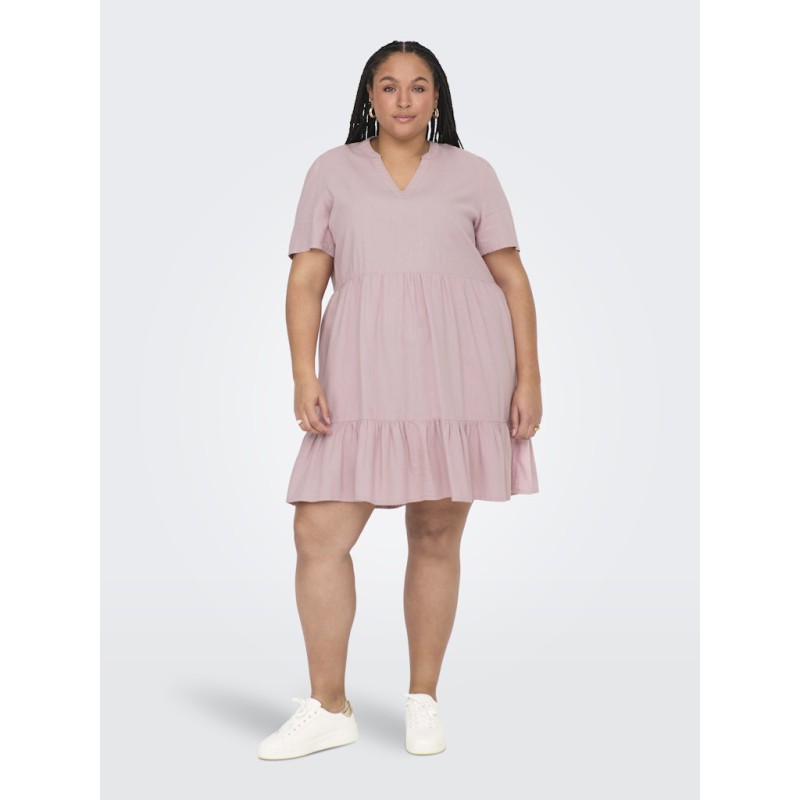 ONLY CARMAKOMA Tiri-Caro S/S V-Neck Hør Kjole - Violet Ice