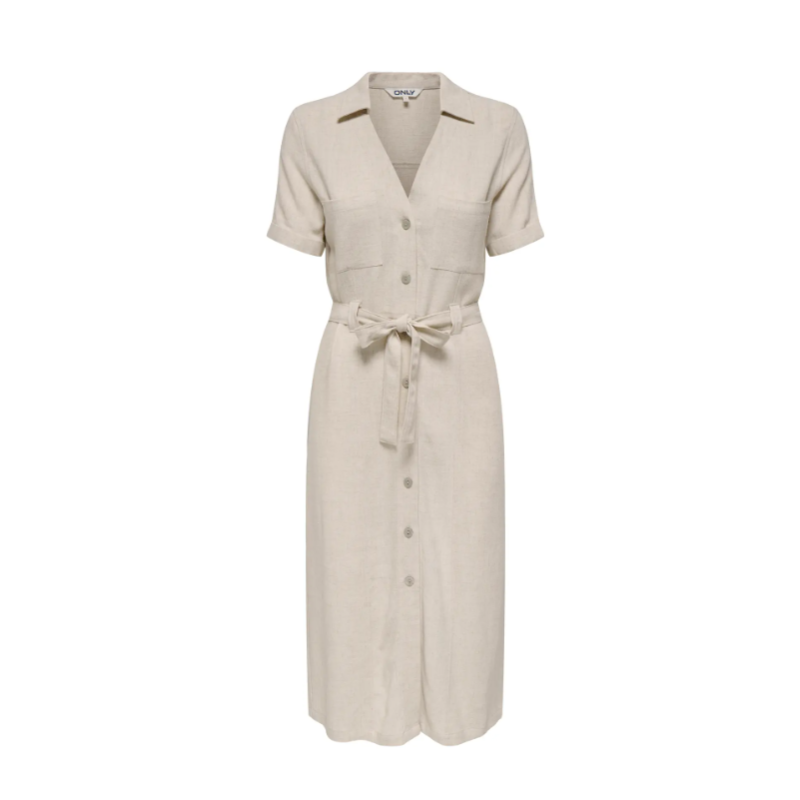 ONLY Siesta kortærmet hør kjole - Moonbeam