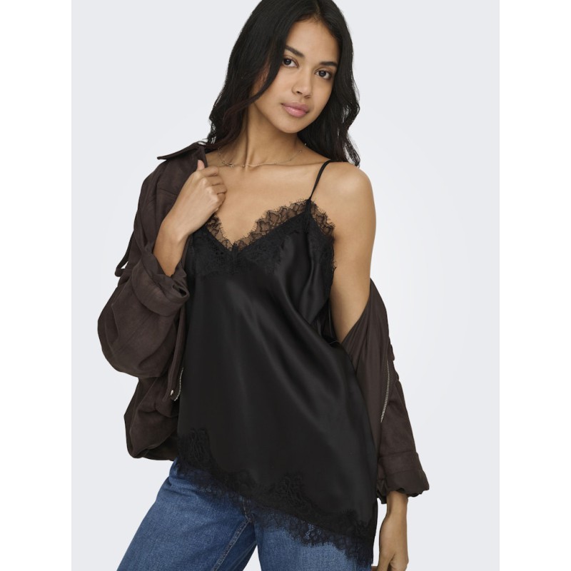 ONLY Bella Strop satin Blonde Top - Sort
