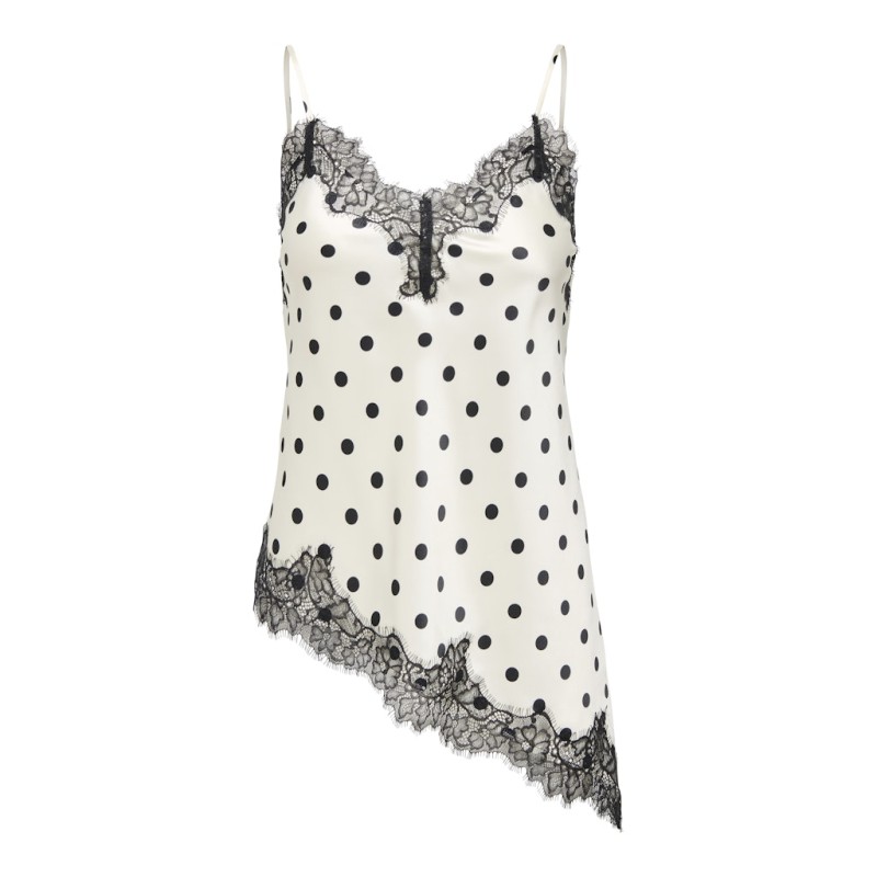 ONLY Bella Strop satin Blonde Top - Cloud Dancer & Black Dots