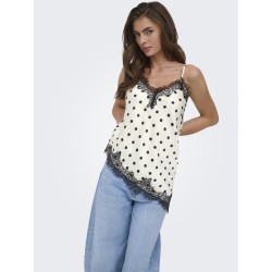 ONLY Bella Strop satin Blonde Top - Cloud Dancer & Black Dots