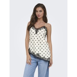 ONLY Bella Strop satin Blonde Top - Cloud Dancer & Black Dots
