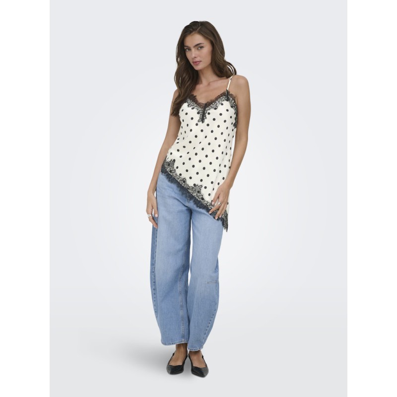 ONLY Bella Strop satin Blonde Top - Cloud Dancer & Black Dots
