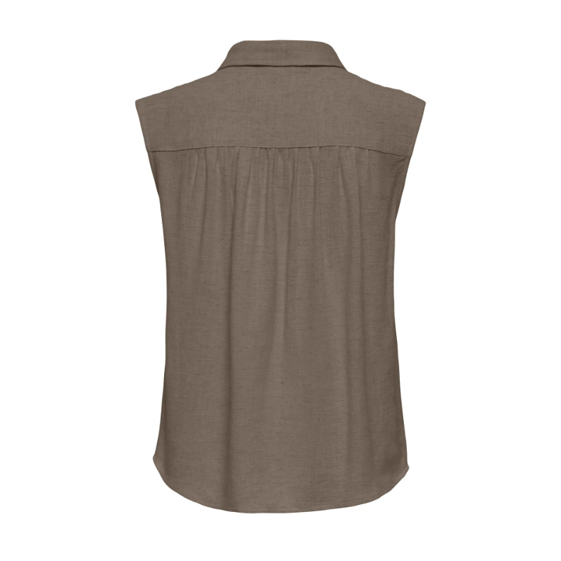 ONLY Siesta ærmeløs hør skjorte - Walnut