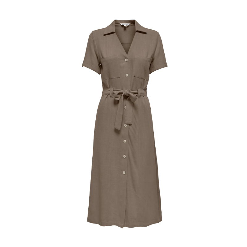 ONLY Siesta kortærmet hør kjole - Walnut