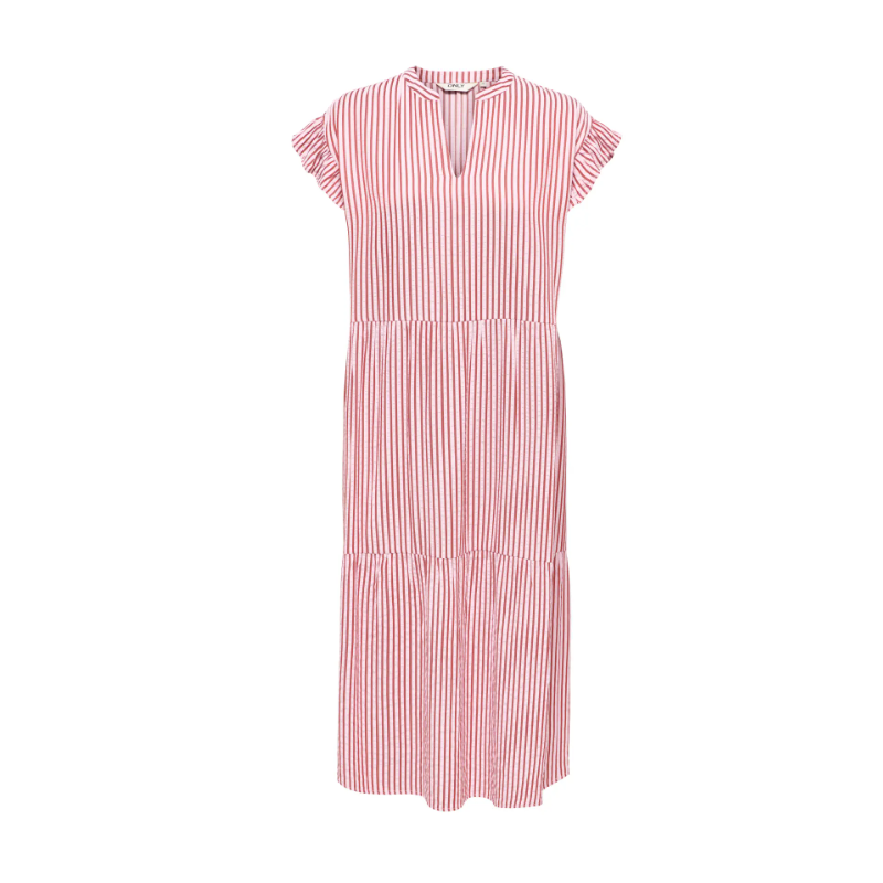 ONLY Bari Stribet kortærmet Midi kjole - Romance Rose