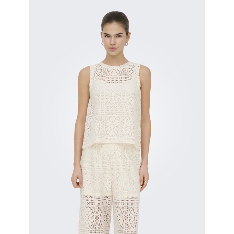 ONLY Lian Kortærmet blonde croptop - Shopping Bag