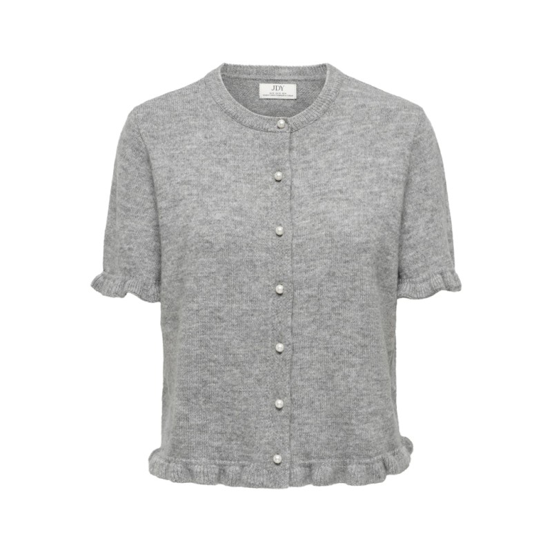 JDY Letty Kortærmet Flæse Strik Cardigan - Light Grey Melange
