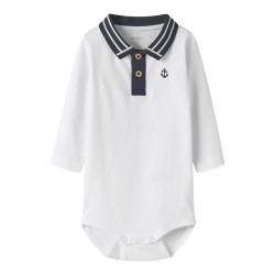 NAME IT Baby Flip Langærmet Polo Bodystocking - Bright White