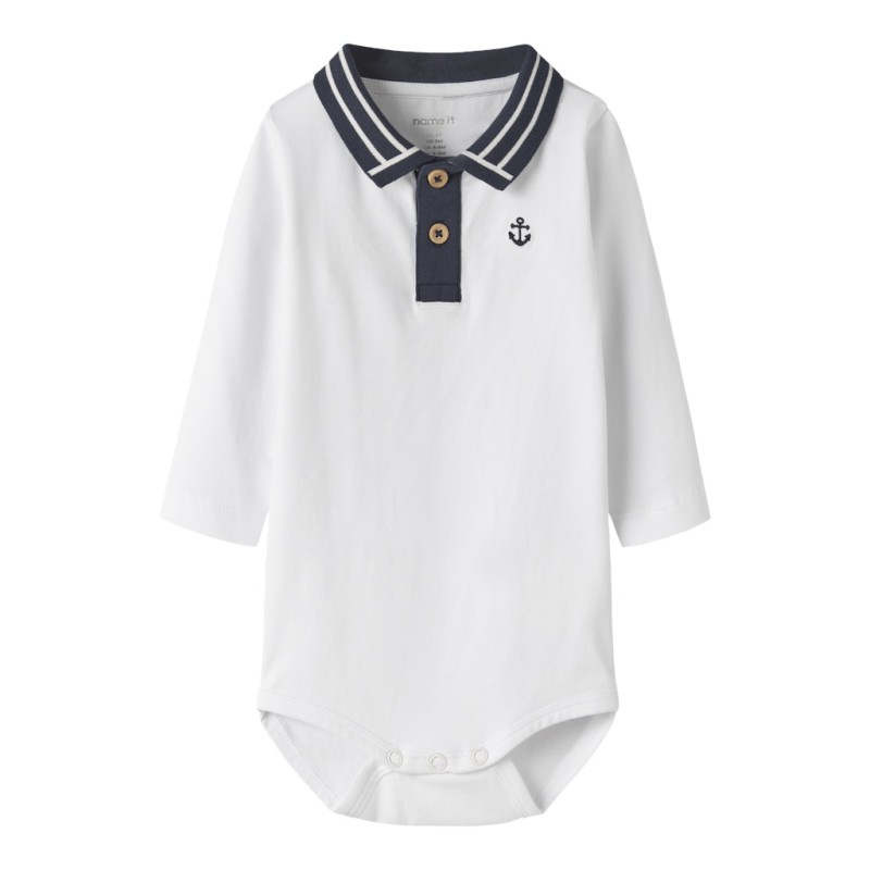 NAME IT Baby Flip Langærmet Polo Bodystocking - Bright White