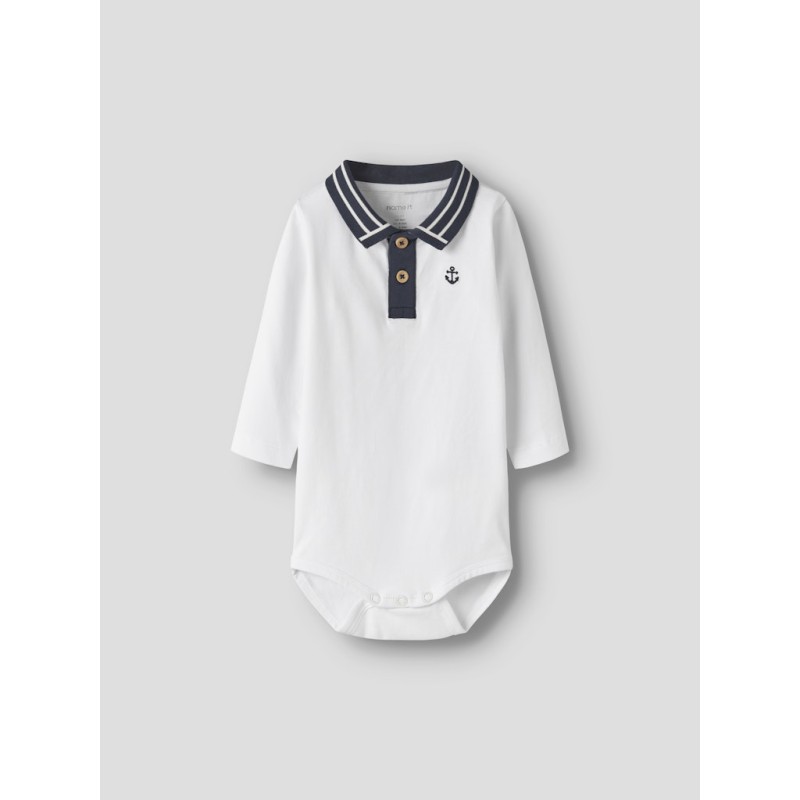 NAME IT Baby Flip Langærmet Polo Bodystocking - Bright White
