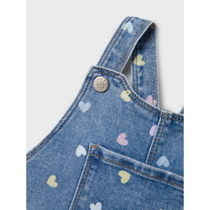 NAME IT MINI Rosa Kort Denim Overall Kjole - Medium Blue Denim