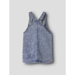 NAME IT MINI Rosa Kort Denim Overall Kjole - Medium Blue Denim / Blomster