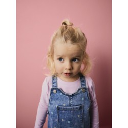 NAME IT MINI Rosa Kort Denim Overall Kjole - Medium Blue Denim / Blomster