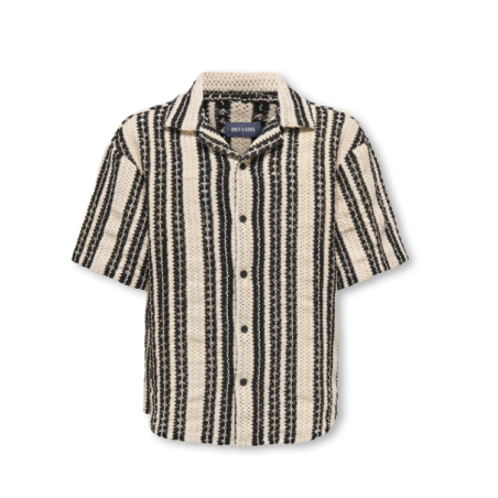 ONLY & SONS Junior Dani Hæklet Kortærmet Skjorte - Cloud Dancer / Sort