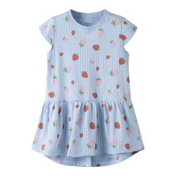 NAME IT MINI Vigga Capsl Kjole - Chambray Blue / Jordbær