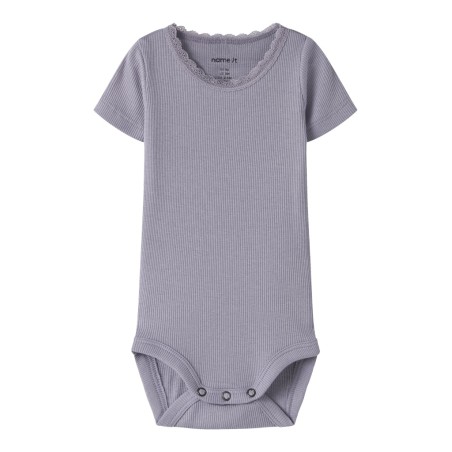 NAME IT Baby Kab Rib Kortærmet Bodystocking - Lavender Gray