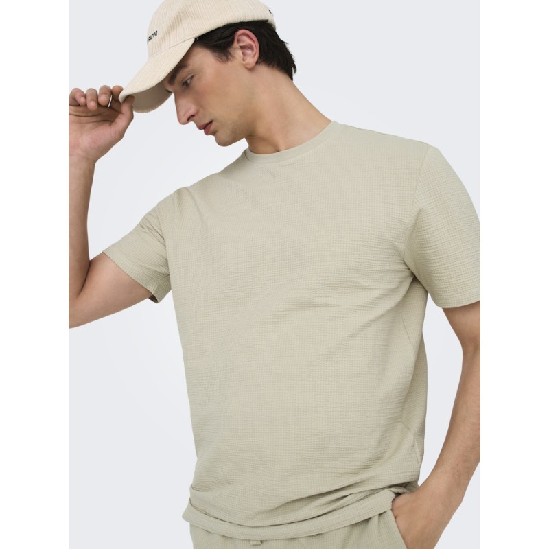 ONLY & SONS Kian Seersucker T-shirt - Silver Linning