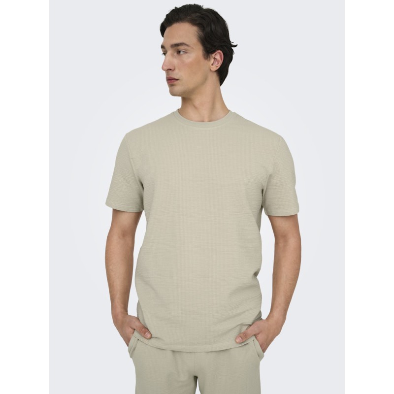 ONLY & SONS Kian Seersucker T-shirt - Silver Linning