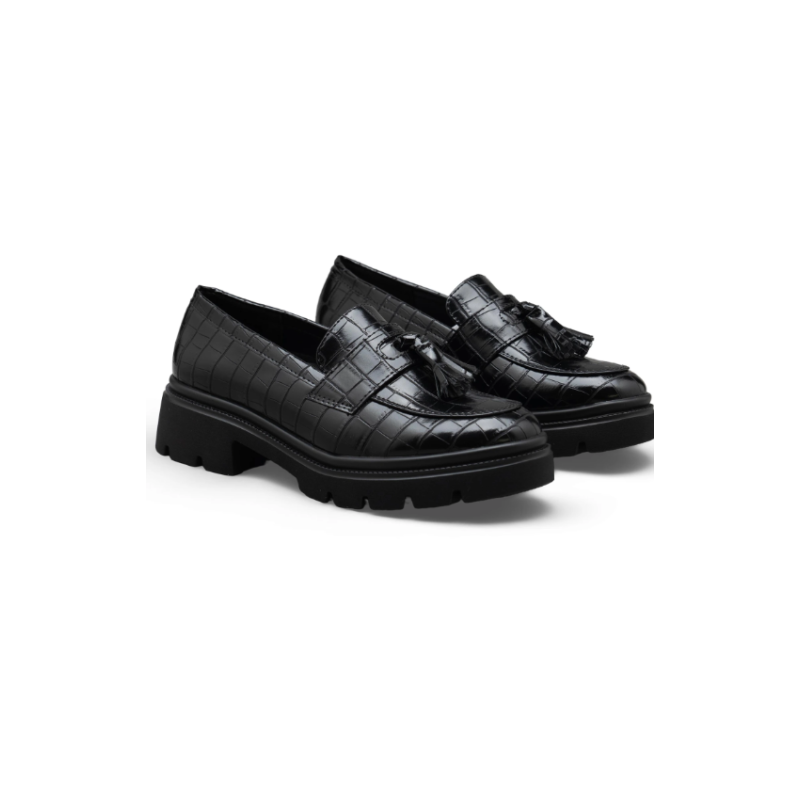 Italia Tassel Loafers Med Krokodille Effekt - Sort