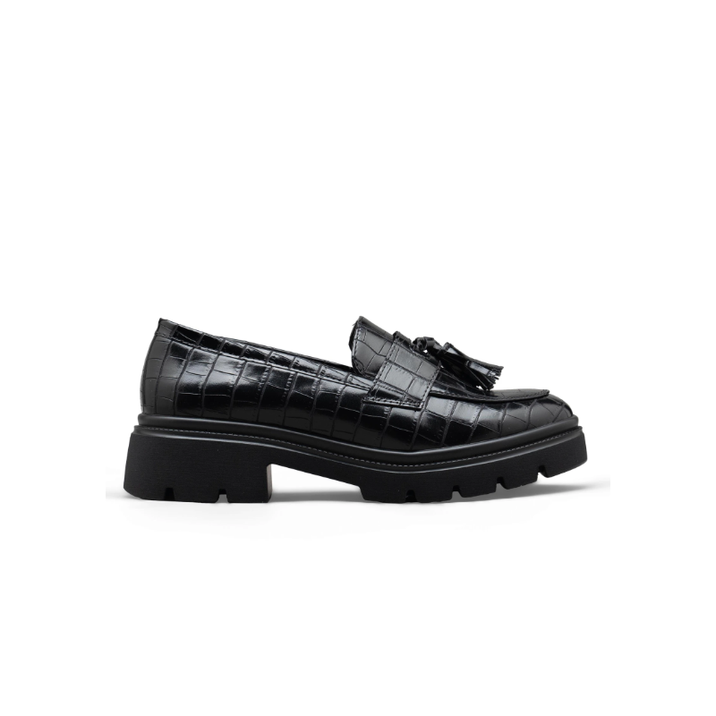 Italia Tassel Loafers Med Krokodille Effekt - Sort