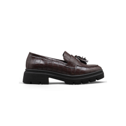 Italia Tassel Loafers Med Krokodille Effekt - Dark Maroon