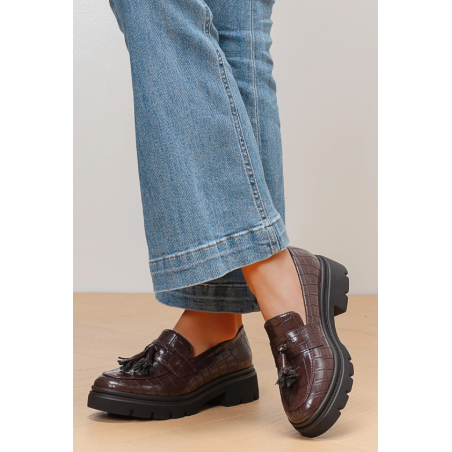Italia Tassel Loafers Med Krokodille Effekt - Dark Maroon