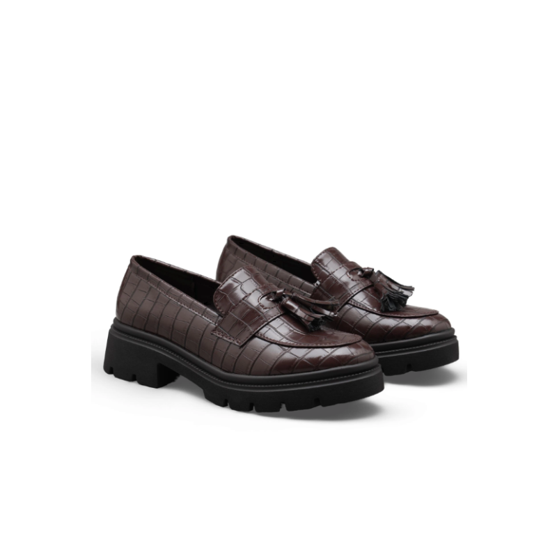 Italia Tassel Loafers Med Krokodille Effekt - Dark Maroon