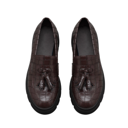 Italia Tassel Loafers Med Krokodille Effekt - Dark Maroon