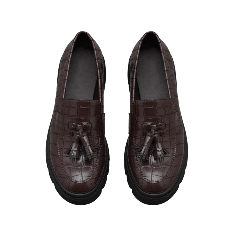 Italia Tassel Loafers Med Krokodille Effekt - Dark Maroon