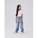 NAME IT Kids Rose Højtaljet Brede Cargo Jeans - Light Blue Denim