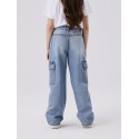 NAME IT Kids Rose Højtaljet Brede Cargo Jeans - Light Blue Denim
