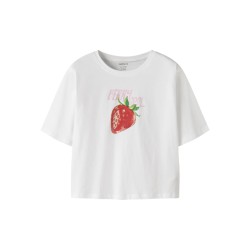 NAME IT Kids Farinaz Kortærmet Kort Top - Bright White / Strawberry