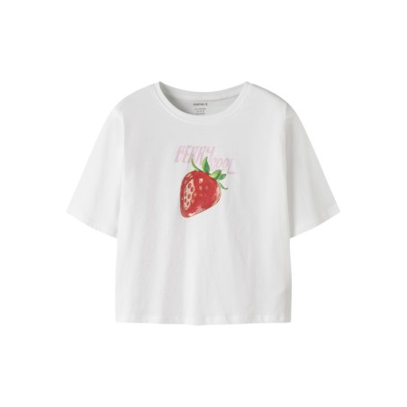 NAME IT Kids Farinaz Kortærmet Kort Top - Bright White / Strawberry