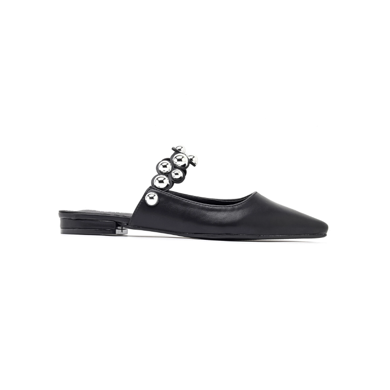 ITALIA Flade Spidse Mules  M. Dekorativ Rem - Sort